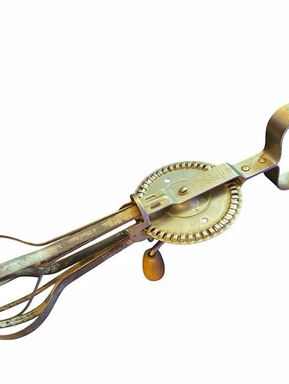 Vintage A&J High Speed Hand Crank Egg Beater Wooden Handles USA